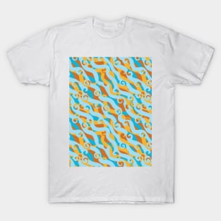 Abstract Diagonal Lines with Swirls Seamless Surface Pattern Design T-Shirt